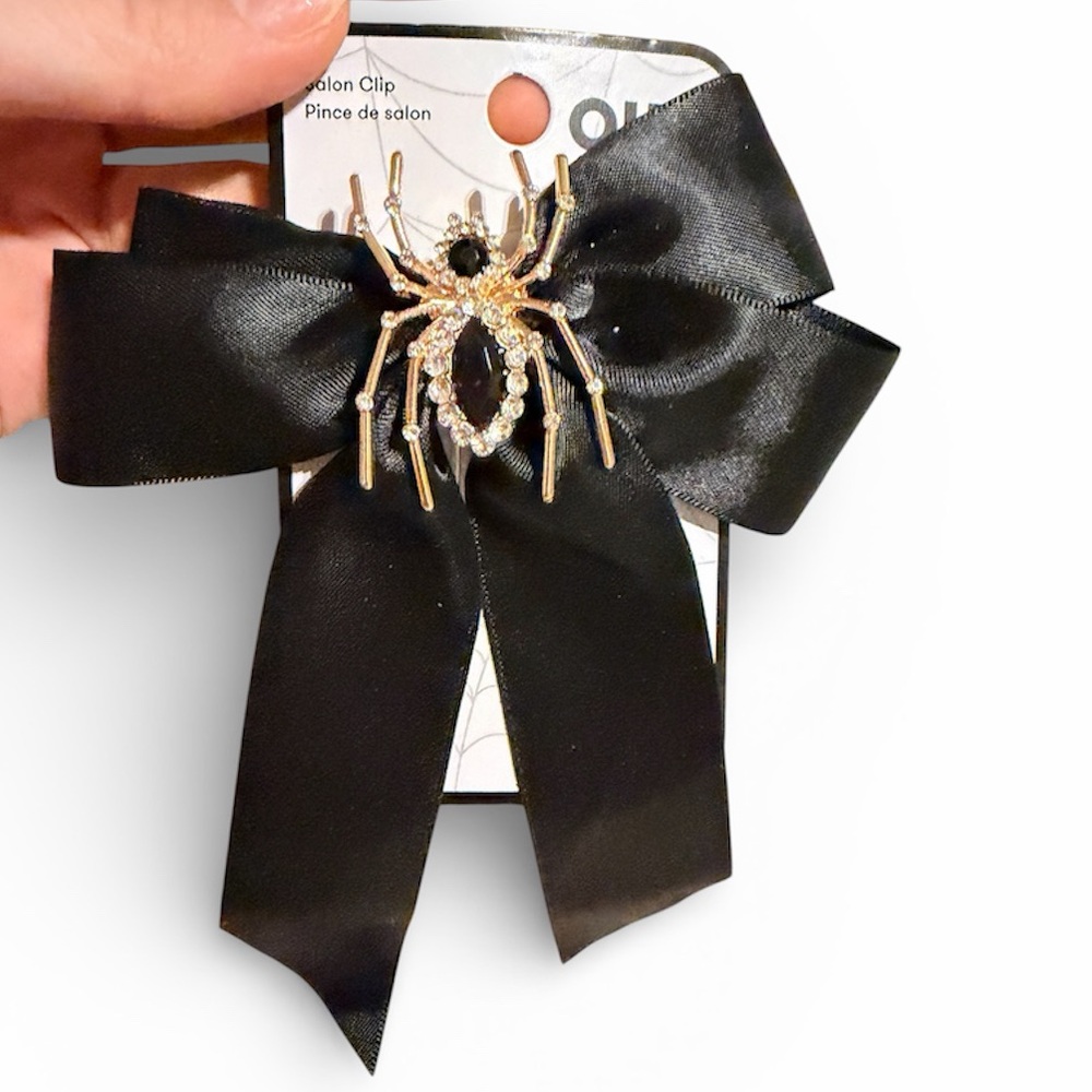 QUO Beauty Black Ribbon Hair Bow Clip With Spider BRAND NEW Women’s Gold Hard